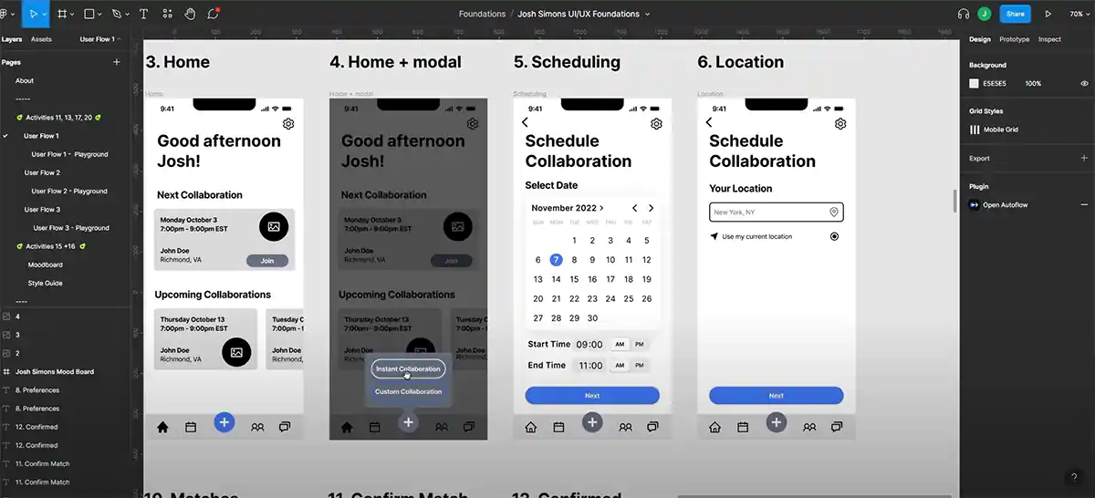 Example UX/UI from the course