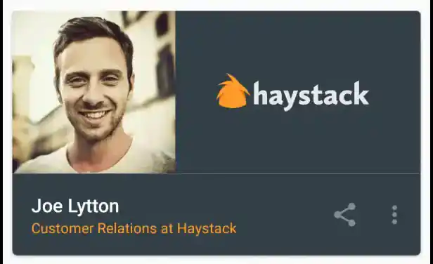 Haystack business card in the android app