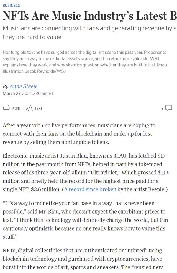 The Wall Street Journal article with the intended font.