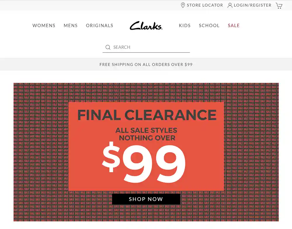 Clarks store screenshot.
