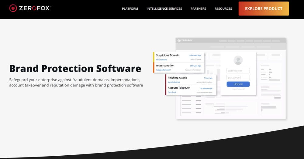 Screenshot of  ZeroFox brand protection software.