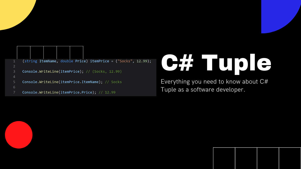 A thumbnail showing code. Everything you need to know about C# Tuple data structure as a web developer.