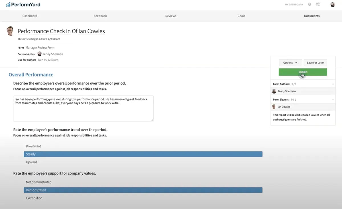 PerformYard Goal Setting Software Screenshot.
