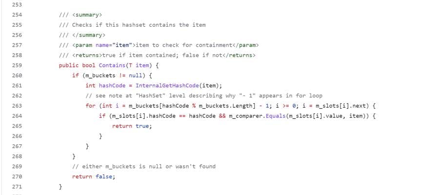 C# code for HashSet contains underlying implementation.