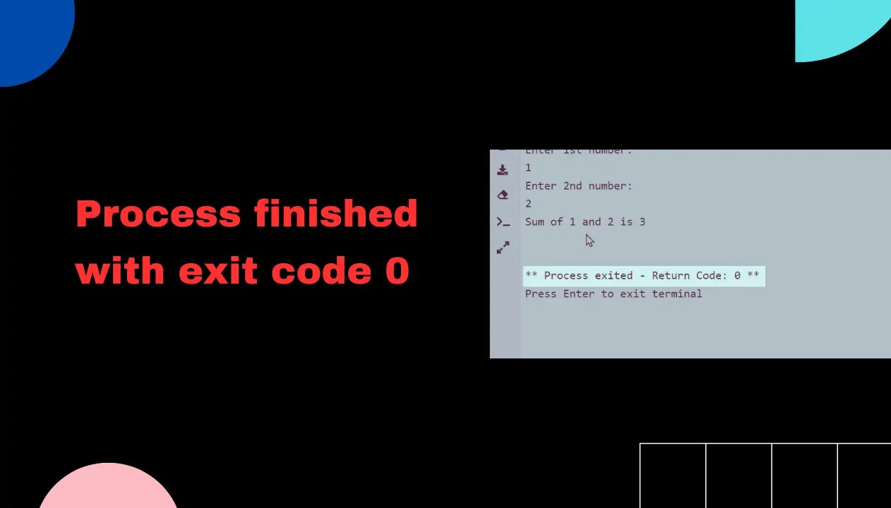 A thumbnail showing message Process finished with exit code.