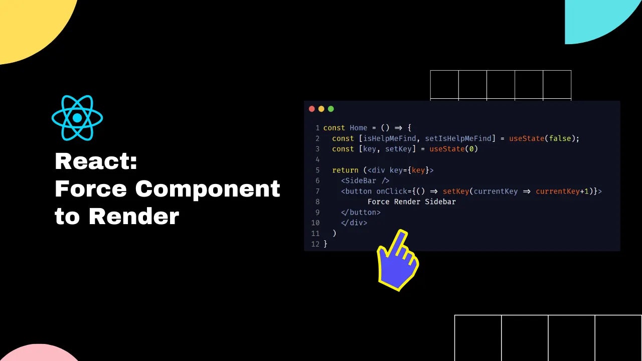 A thumbnail showing how to force a rerender in React.