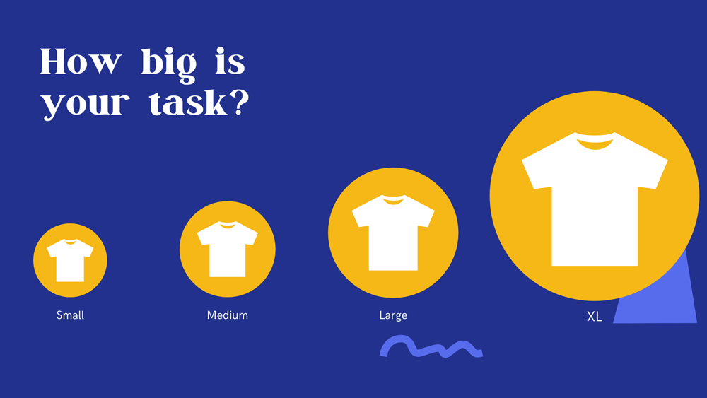 Graphic showing t-shirts in 4 sizes: Small, Medium, Large, and Extra Large.