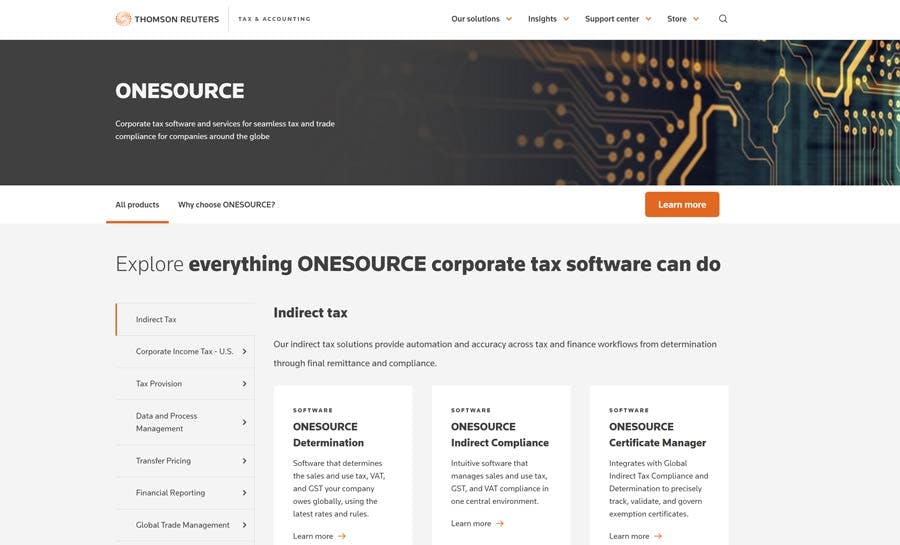 Thomson Reuters ONESOURCE software website screenshot