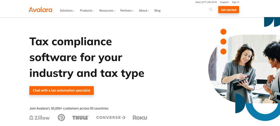 Avalara tax compliance software website screenshot