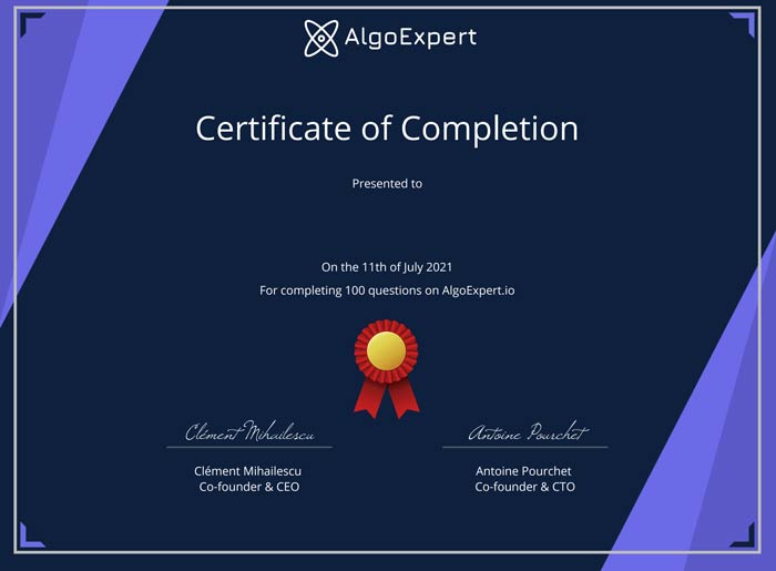 AlgoExpert certificate.