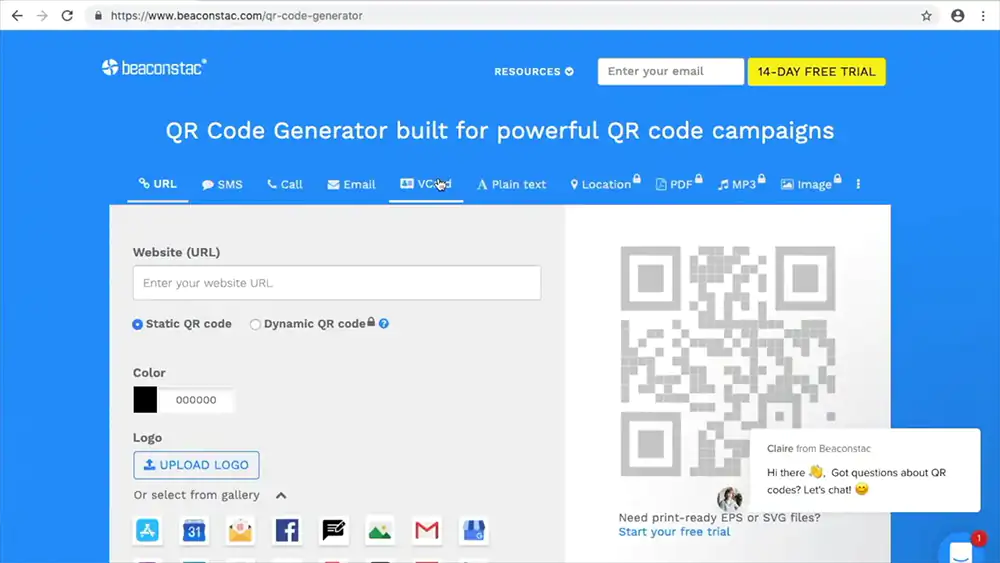 Beaconstac QR card generator