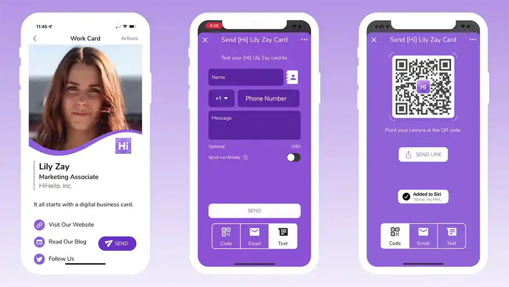 Hihello Business Card App Example