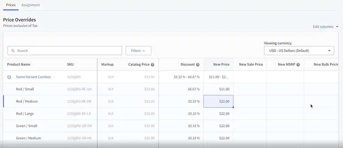 Multi currency price list.