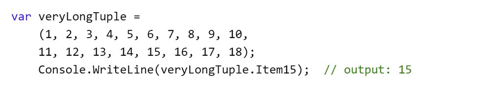 The source code for C# tuple showing 18 elements.