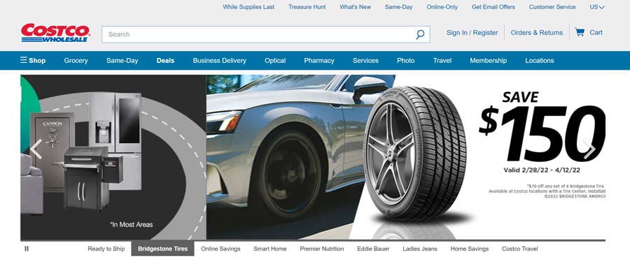 Costco website screenshot
