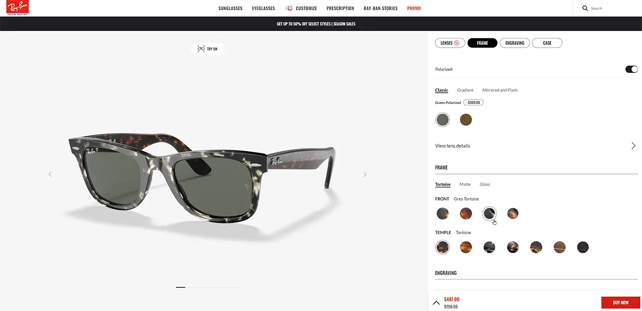 Shopping experience on Ray-Ban.com