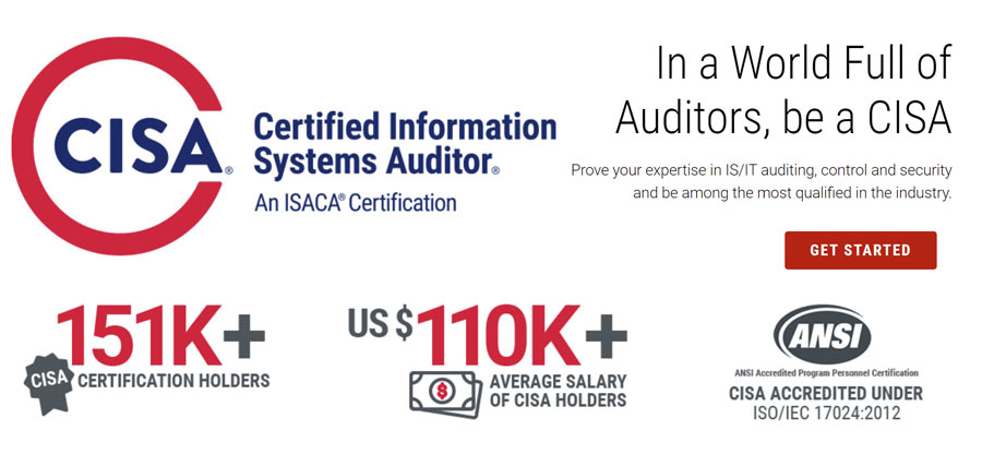Banner showing features of Certified Information Systems Auditor (CISA) certification.