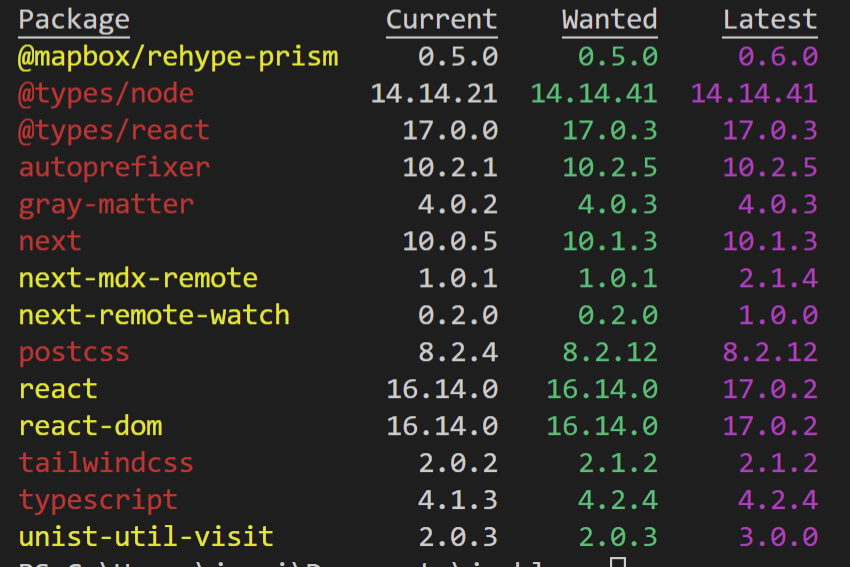 An example of output when running `npm audit` command.
