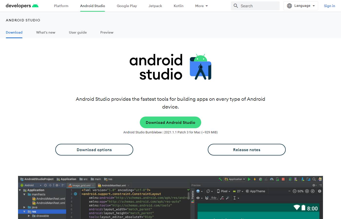 Screenshot of Android Studio.