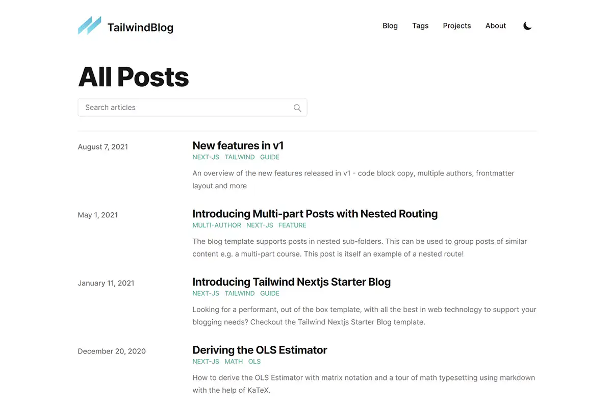 Tailwind and Next.js Starter Blog Template