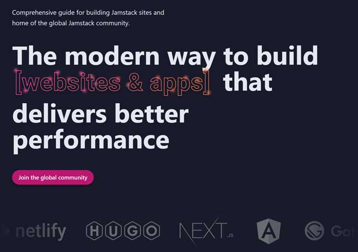 Screenshot of Jamstack homepage featuring Next.js