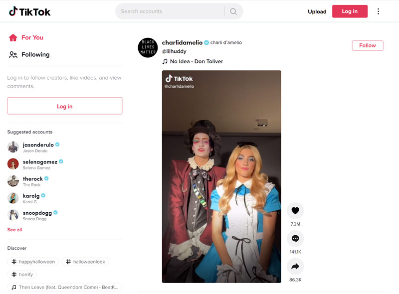 Screenshot of TikTok homepage using Next.js