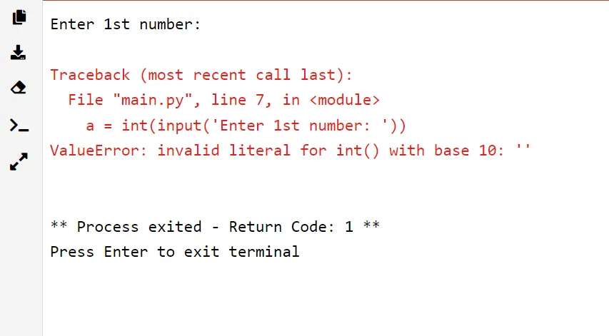 Process finished with exit code 1