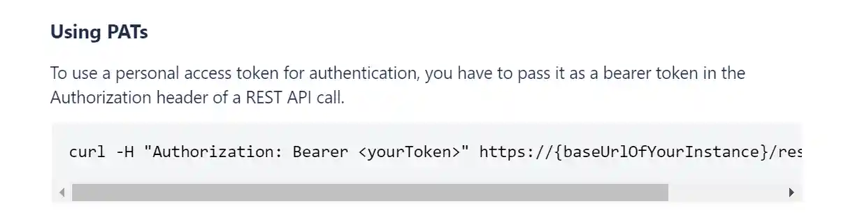 Personal Access Token example from Atlassian