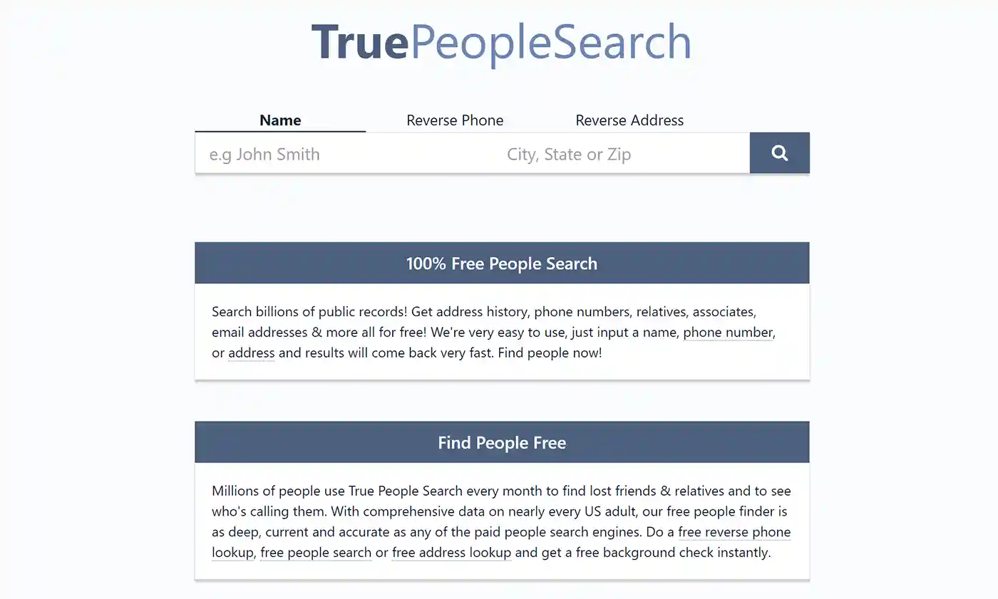 TruePeopleSearch Reverse Phone lookup service