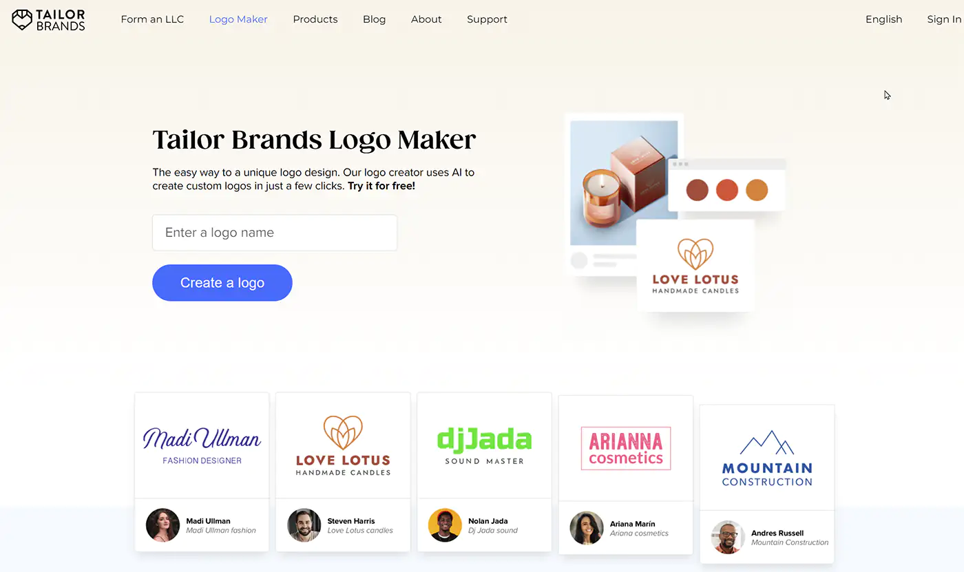 Tailor Brands AI Logo Generator Website