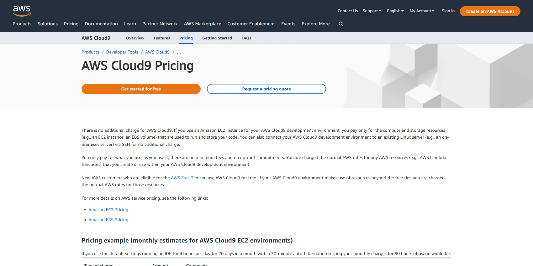 AWS Cloud9 Pricing