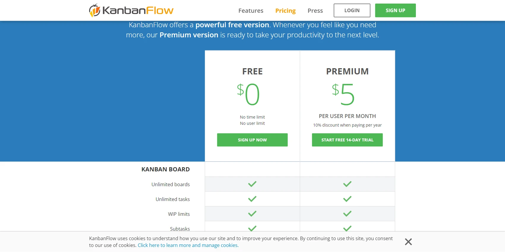 KanbanFlow Pricing