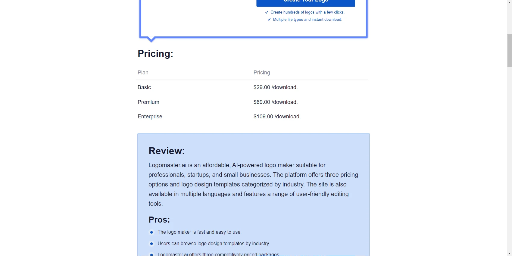 logomaster.ai Pricing