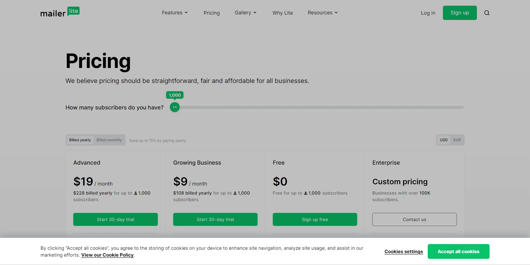 MailerLite Pricing Table