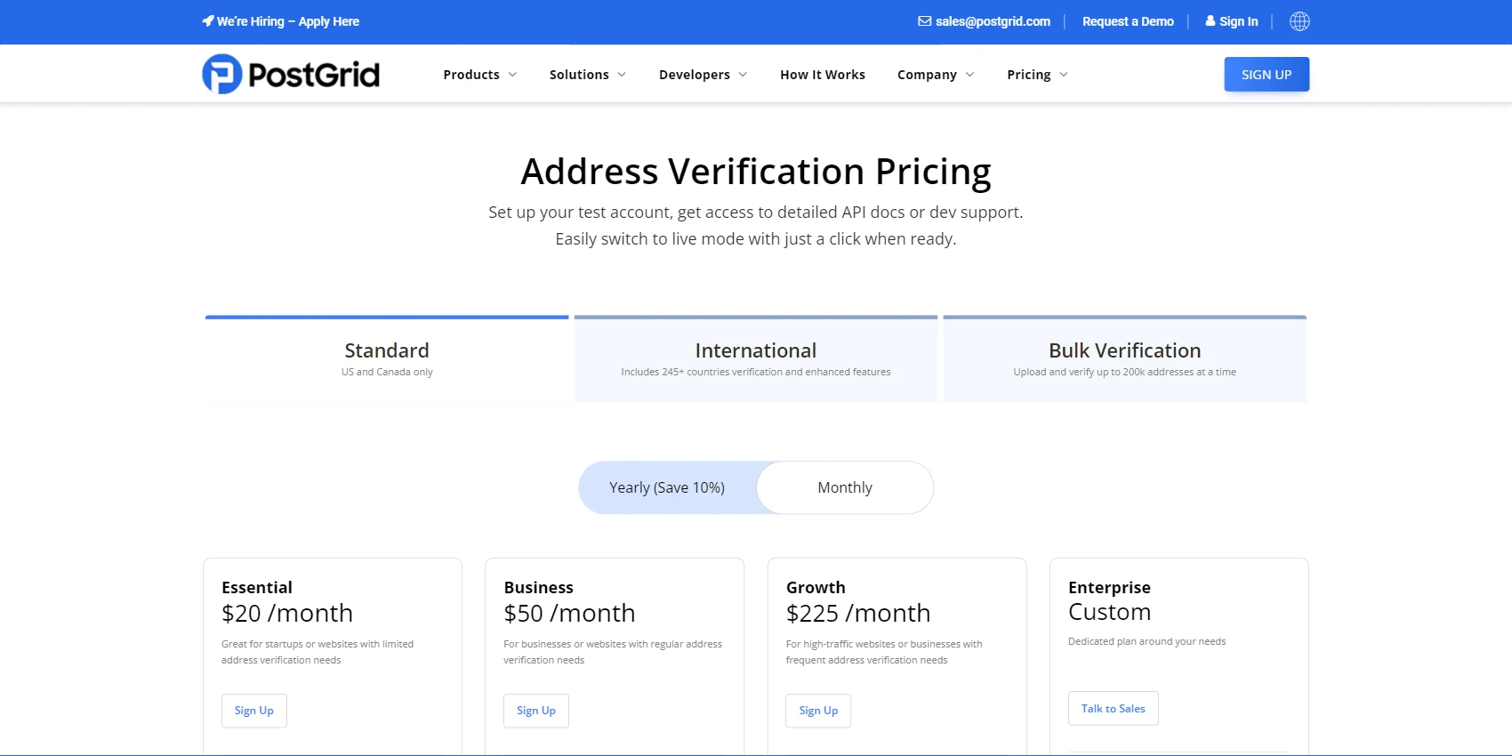 PostGrid Address Verification Pricing