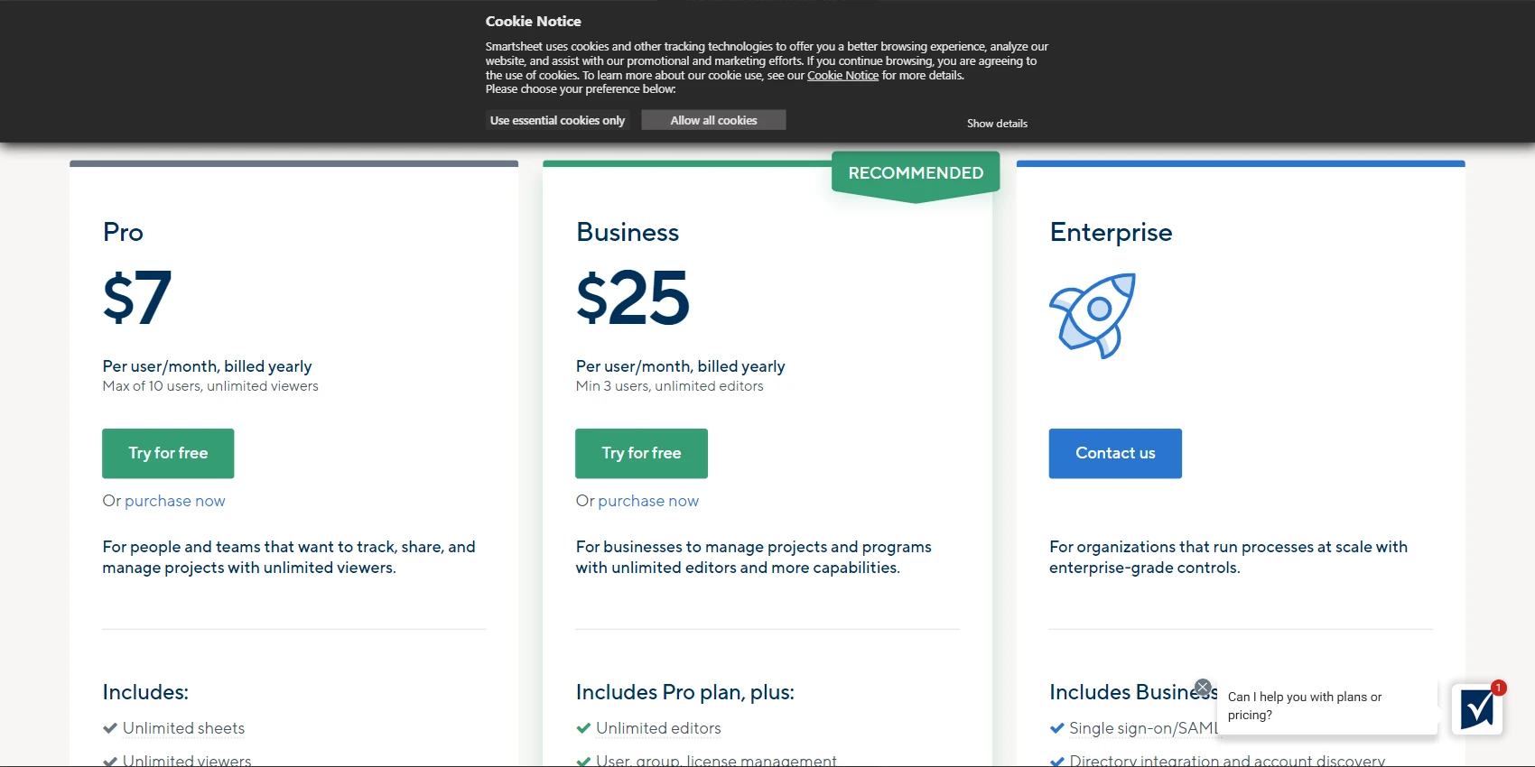 Smartsheet Pricing